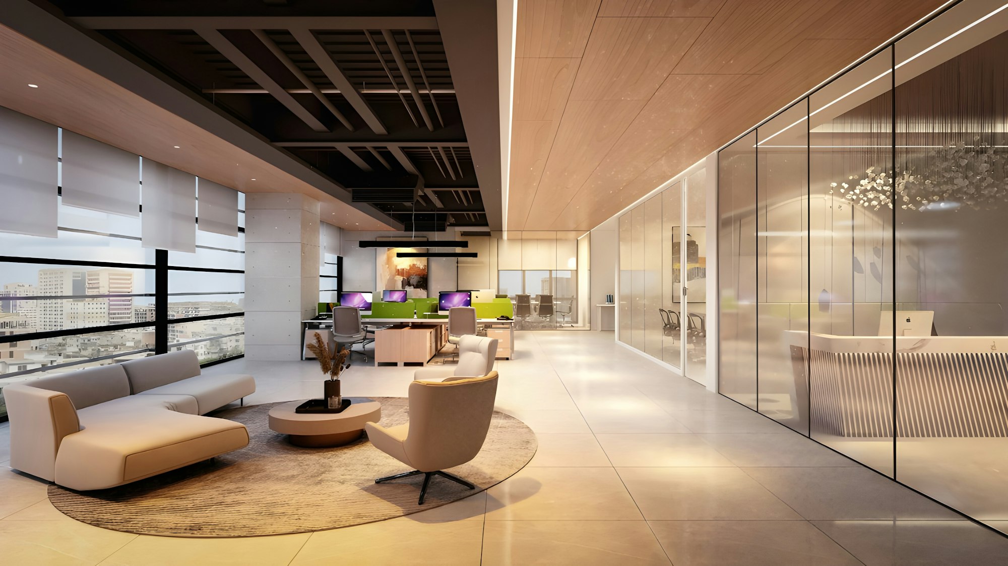 Minimalist institutional office interior